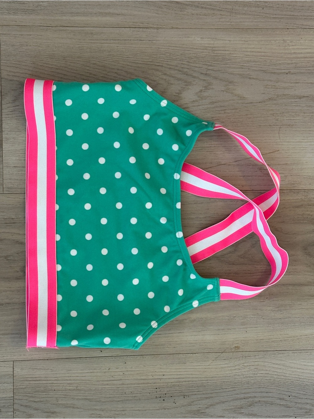 Boden Teal Polka Dot Crop Top with Pink Striped Band